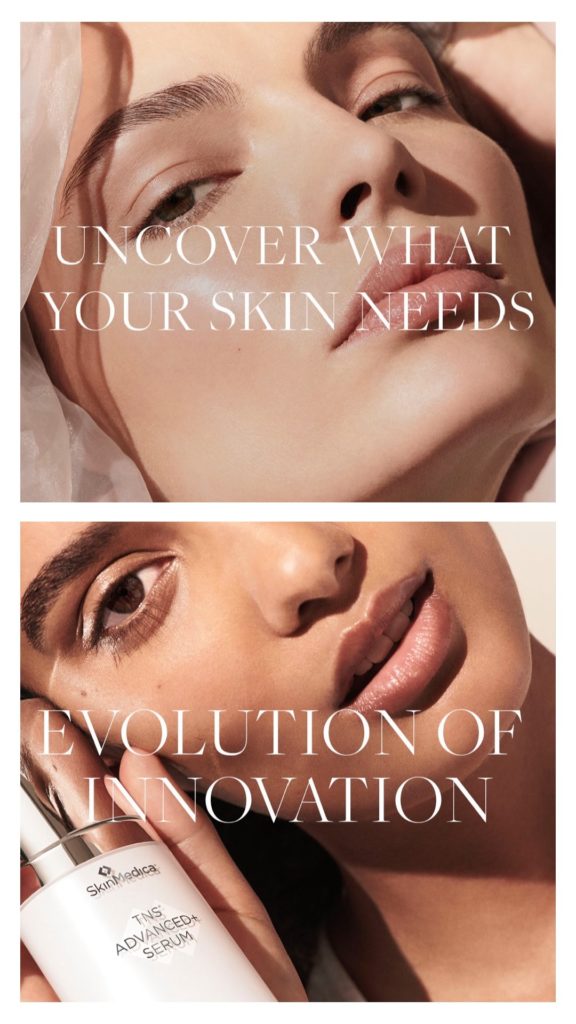 skin care model showing product
